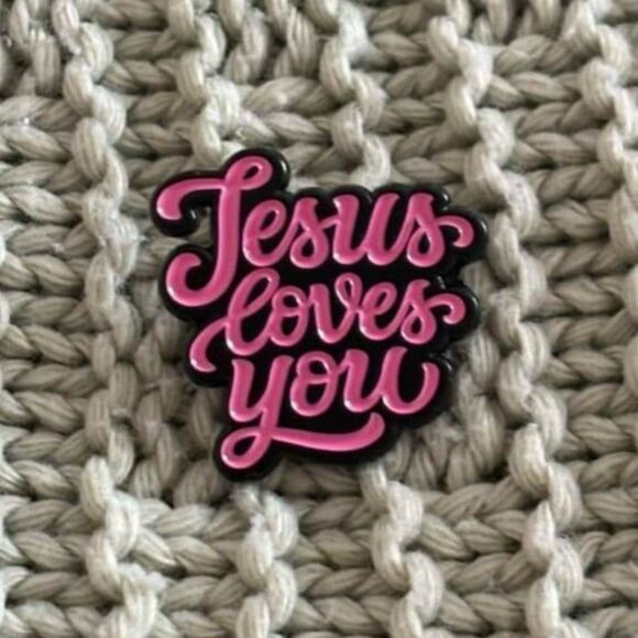Jesus Loves You Pink Enamel Pin - Picture 2 of 5